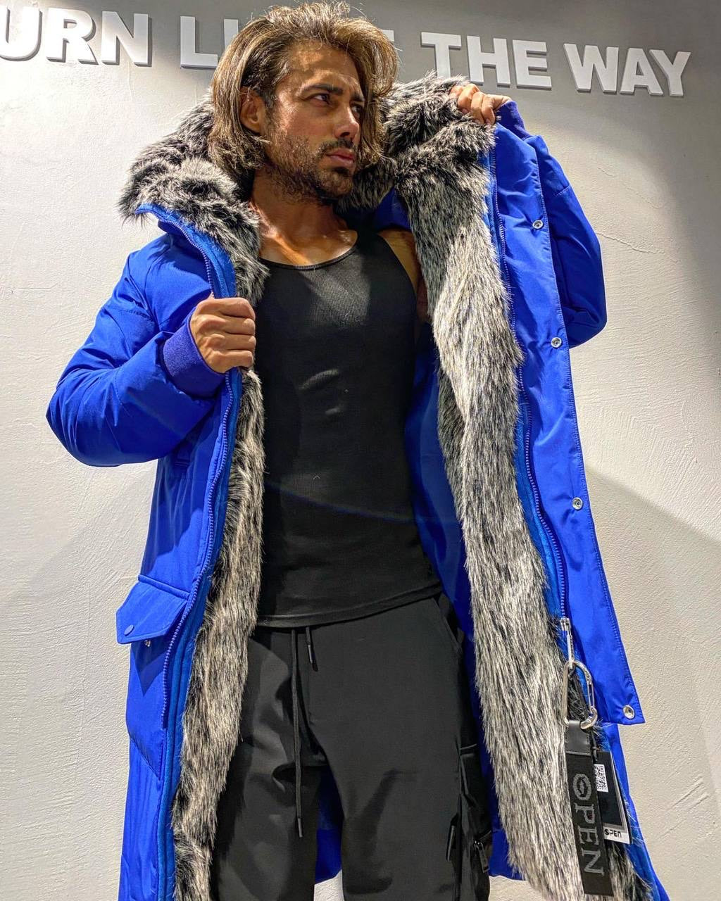 Mavi Kürklü Uzun Mont KBN3809