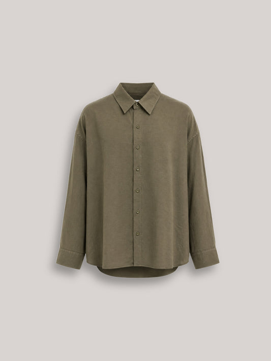 Dökümlü  Oversize Modal Gömlek Haki